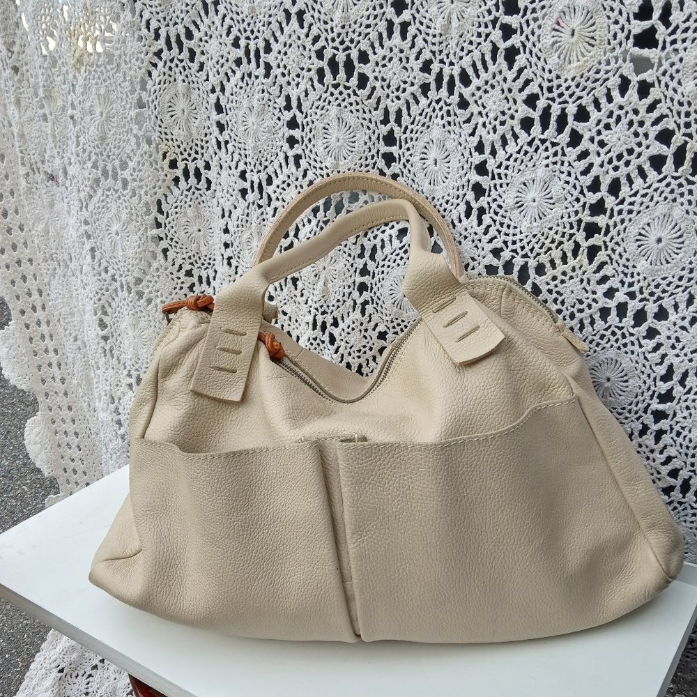 Sophia O Large Cream White Pebble Leather Bag